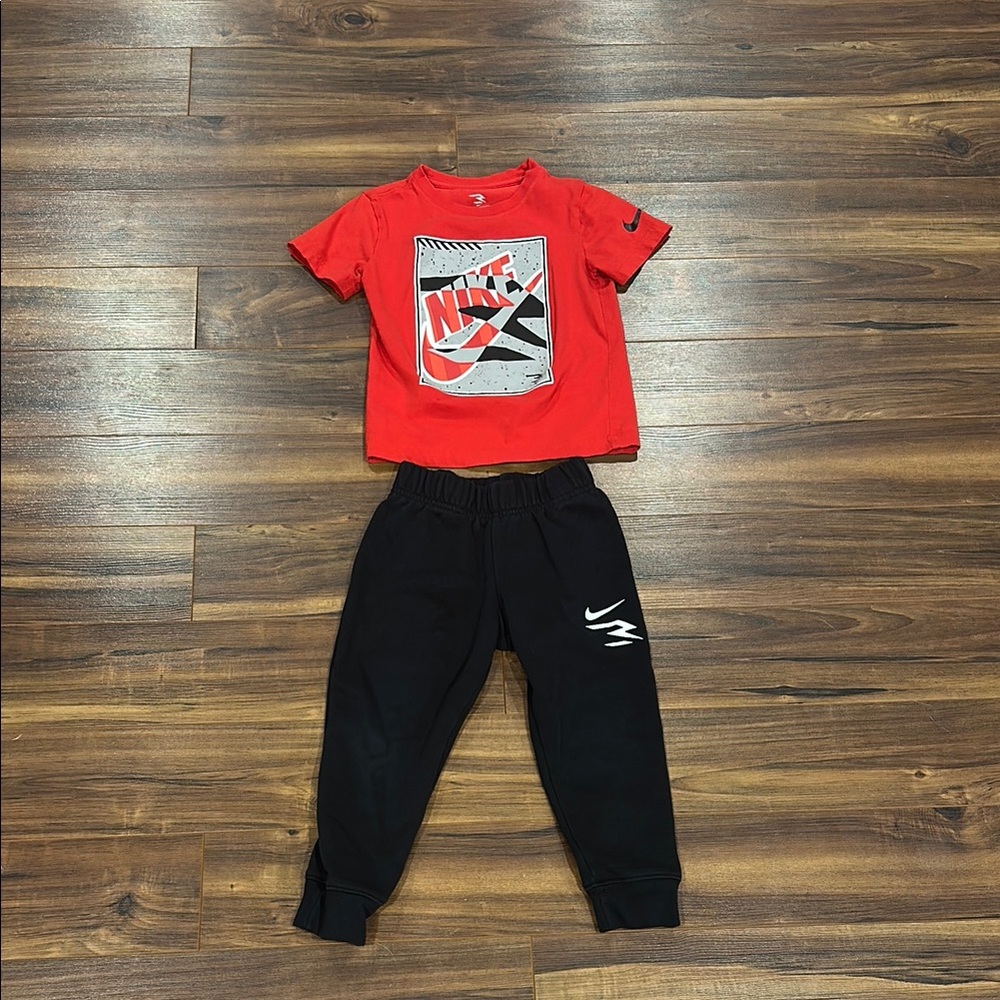 Nike Kids Red Tee and Black Joggers Set